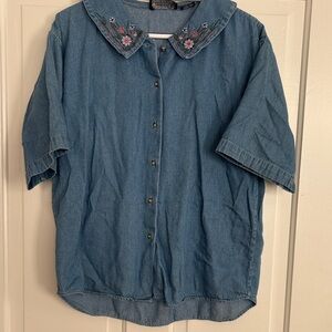 1990s Company One Embroidered Denim Button-Up Shirt Size M‎